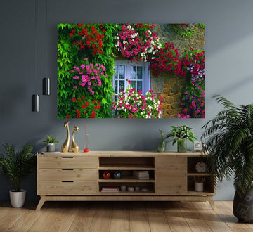 flower house canvas, historical house scenery canvas painting, artistic landscape canvas print