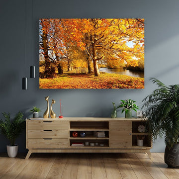 autumn canvas, forest landscape canvas painting, yellow trees canvas print, autumn nature landscape art