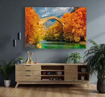 bridge canvas, bridge and stream canvas painting, landscape canvas print, nature picture poster, nature canvas art