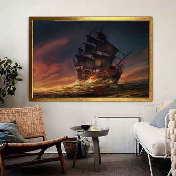 ship canvas painting, pirate ship painting, sailing painting, boating ship painting, rowing boat painting, ship framed canvas Art Gallery