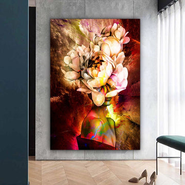 abstract flower head woman, woman canvas painting, flower head woman canvas print, flower woman painting, abstract canvas print