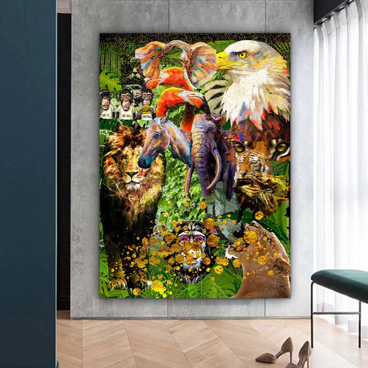 animal world canvas painting, lion canvas painting, horse painting, elephant, tiger, monkey canvas print, animals home decor