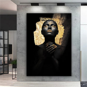 african woman gold glitter canvas painting, ethnic painting, black woman painting, african woman wall art, gold and black canvas painting Canvas Art