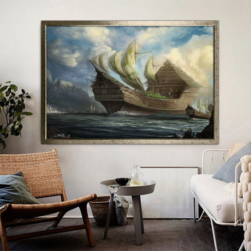 ship canvas painting, pirate ship painting, sailing painting, boating ship painting, rowing boat painting, ship framed canvas Framed Art