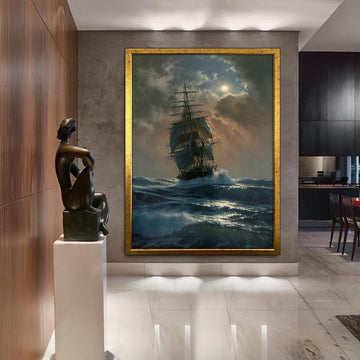 ship canvas painting, pirate ship painting, sailing painting, boating ship painting, rowing boat painting, ship framed canvas