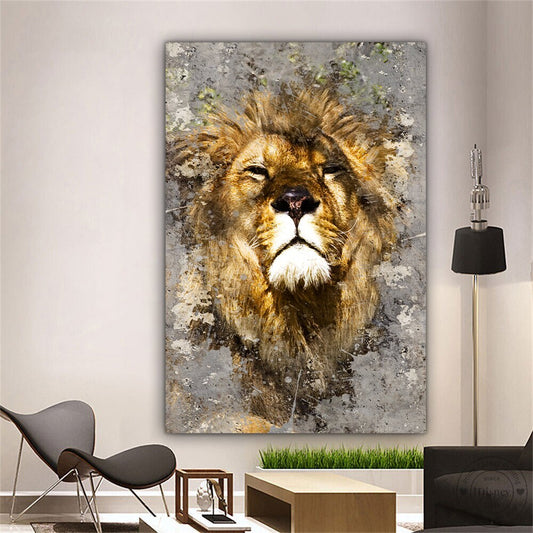 Lion canvas painting,lion head wall decor,brown lion painting,animal wall decor Fine Art