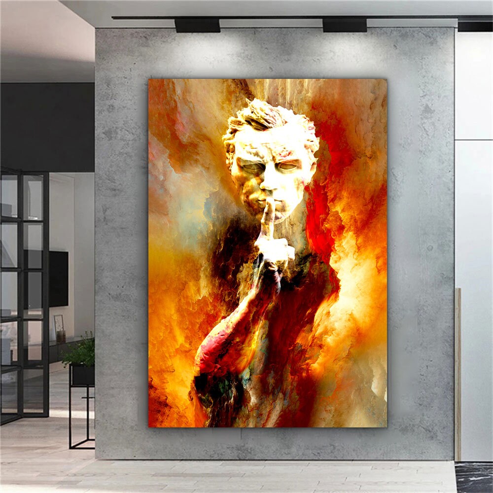 abstract man canvas painting, hush man canvas print, modern abstract home decor, 3 d effect human decor