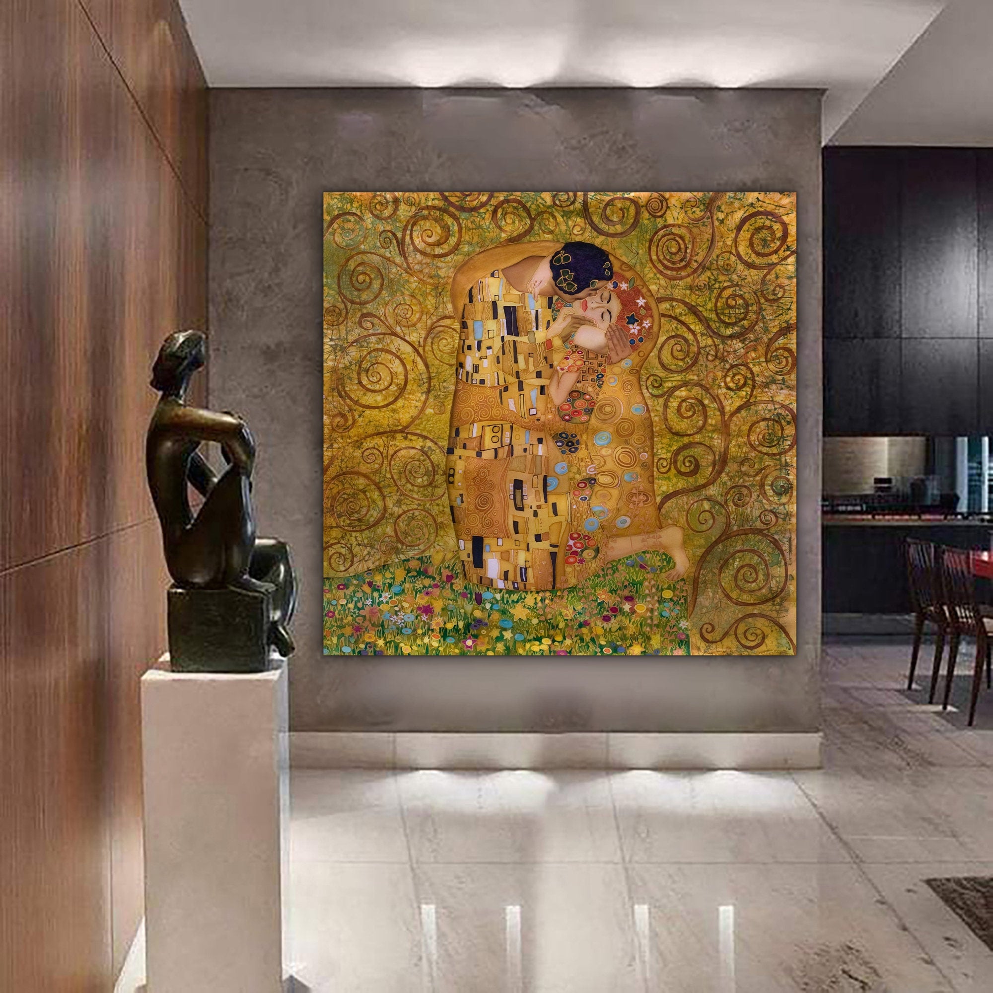 Gustav Klimt Kiss, Couple Print, Reproduction Wall Art, The Embrace Wall Art, Modern Wall Art,  kıss square, Famous Wall Art, Kissing Couple