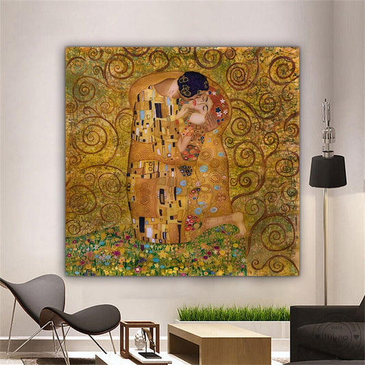 Gustav Klimt Kiss, Couple Print, Reproduction Wall Art, The Embrace Wall Art, Modern Wall Art,  kıss square, Famous Wall Art, Kissing Couple