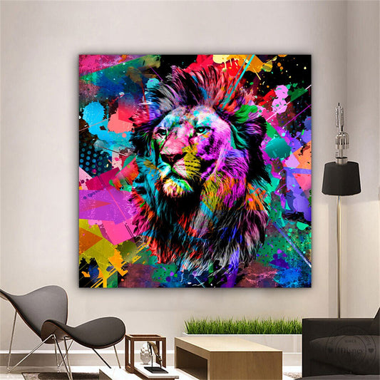 Colorful lion canvas, pop art lion canvas painting, abstract lion print, lion home decor, lion wall art, colorful lion decor