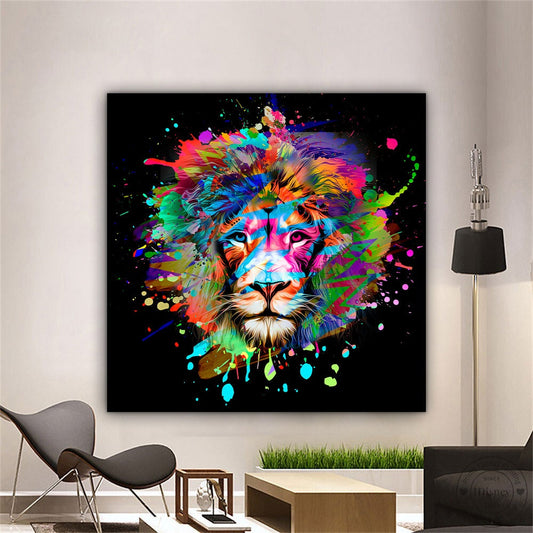 Colorful lion canvas, pop art lion canvas painting, abstract lion print, lion home decor, lion wall art, colorful lion decor art