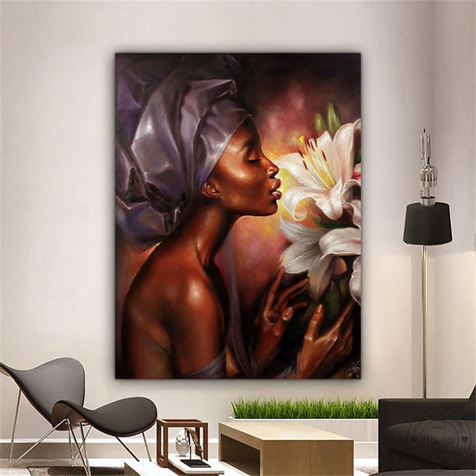 Ethnic woman canvas, black woman painting, african woman wall decor