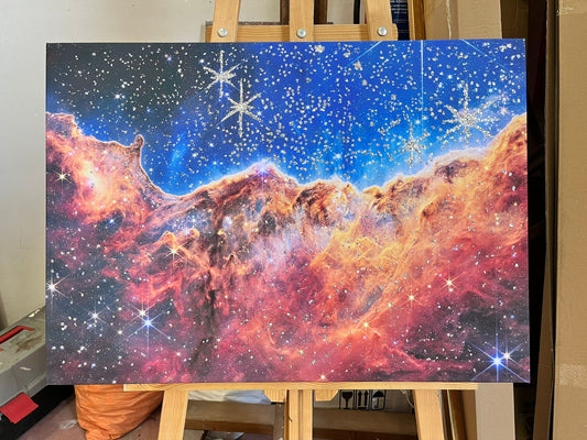 Carina Nebula NASA Deep Field Canvas,space Art, James Webb Space Telescope First Images, Cosmic Cliffs, silver glitter textured canvas art