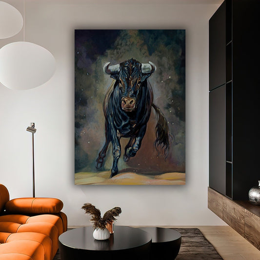 Bull canvas, angry bull painting, matador bull canvas print, cow canvas, ox canvas painting, animal home decor