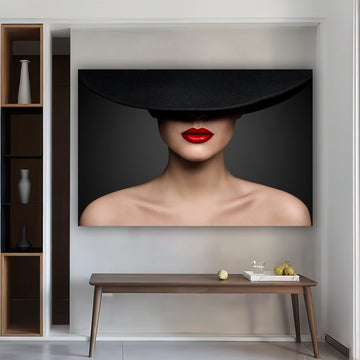 woman in hat canvas, woman portrait painting, woman silhouette canvas print, woman home decor, woman wall art