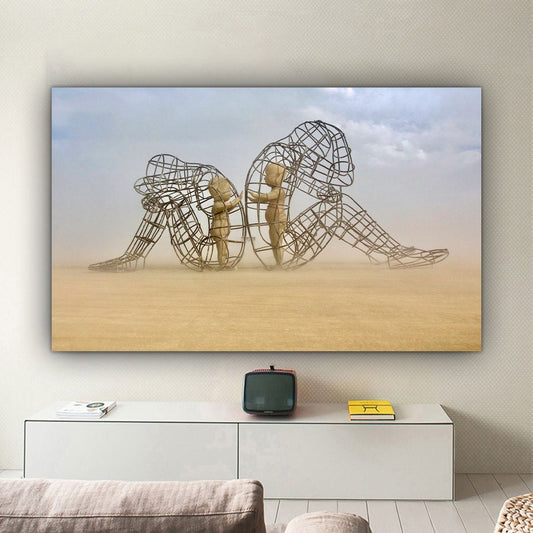Burning Man Festival ,Child Sculpture, Wall Art Powerful, Love Canvas Print,Alexander Milov, Two People Turning Their Backs On Each Other Home Decor