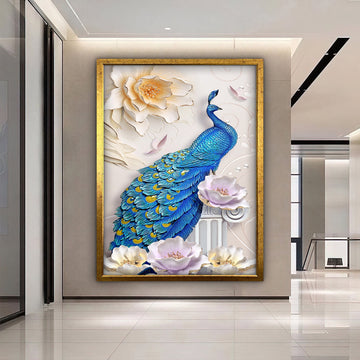 Peacock canvas, blue peacock painting, animal home decor, artistic bird painting, blue animal art, peacock print