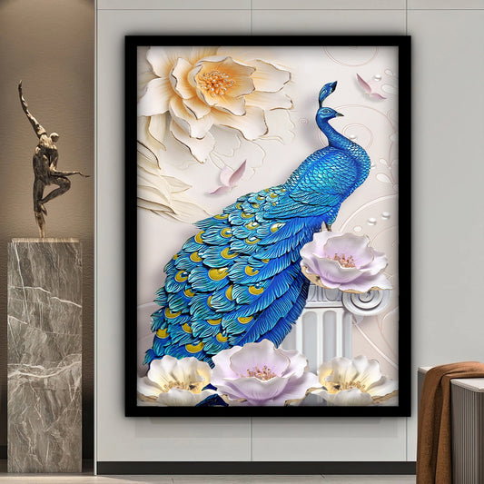 Peacock canvas, blue peacock painting, animal home decor, artistic bird painting, blue animal art, peacock print