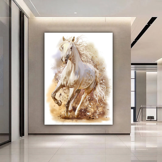 White horse canvas painting, horse wall decor, white horse wall art, animal painting Art Gallery