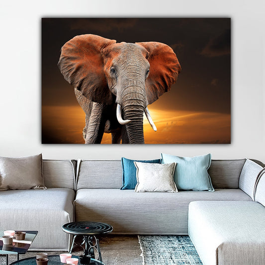 Elephant canvas painting, colorful elephant wall decor, brown elephant canvas painting, animal canvas painting