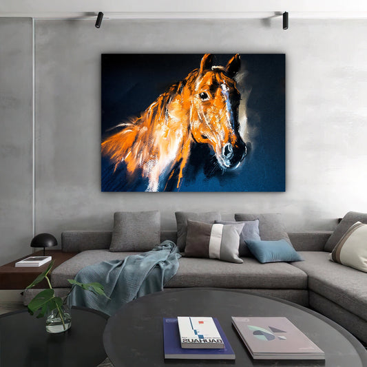 Colorful horse canvas painting, horse wall decor, white horse wall art, animal painting Framed Art