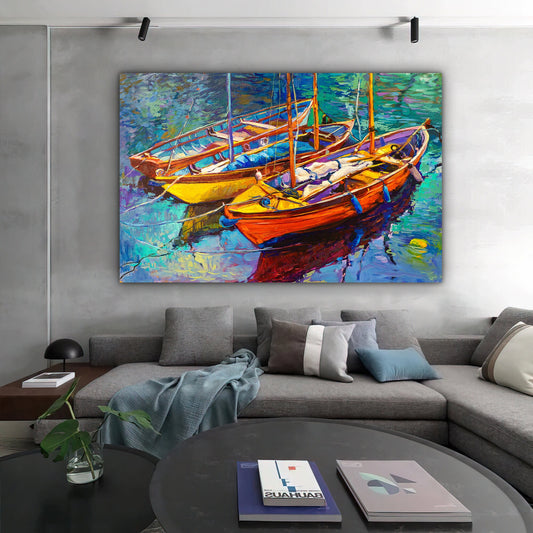 raft canvas, boat canvas painting, ship print, dinghy art, dinghy scenery painting, small ship wall art Wall Art
