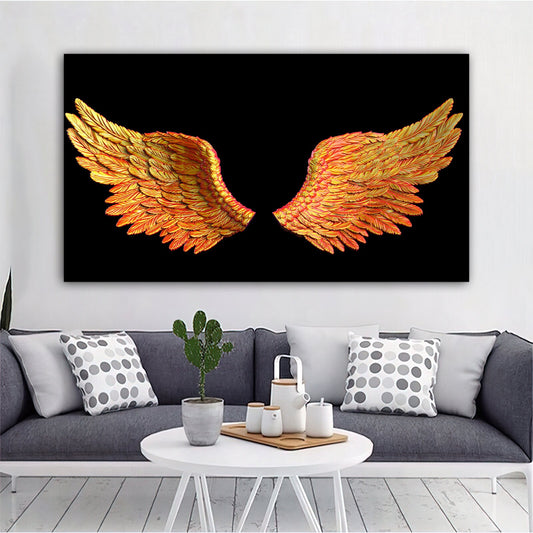 meek wing canvas wall art , gold wing canvas painting , 3d look canvas print , gold wing canvas decor , ready to hang canvas print