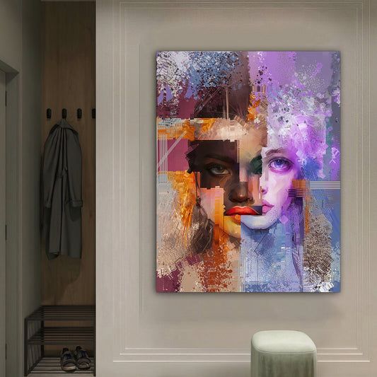 Colorful abstract woman canvas wall art , woman with flower head canvas painting abstract watercolor canvas art , fashion woman canvas print