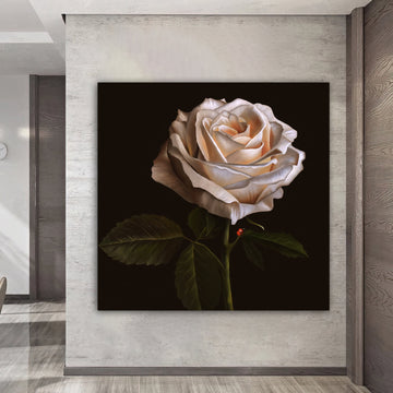white rose and ladybug canvas wall art , rose canvas painting , ladybug canvas print , roses canvas wall decor , ready to hang canvas print