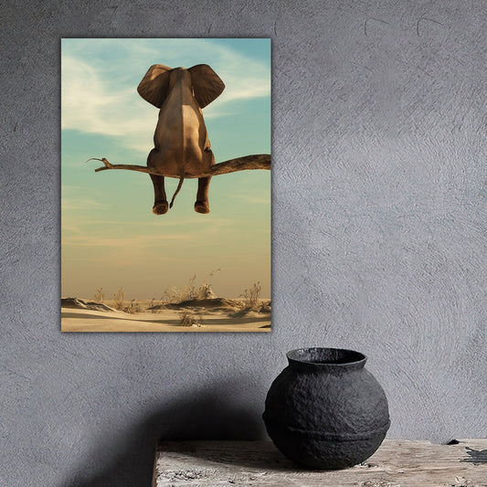 Elephant canvas painting, colorful elephant wall decor, lonely elephant painting , animal canvas painting