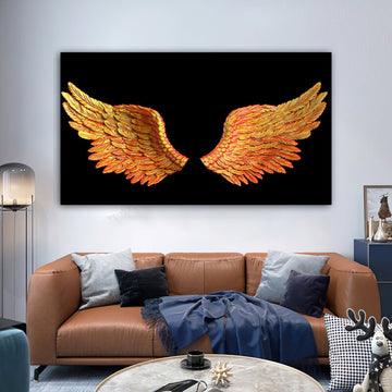 meek wing canvas wall art , gold wing canvas painting , 3d look canvas print , gold wing canvas decor , ready to hang canvas print