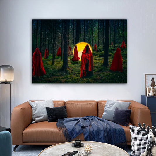 witches in the forest canvas wall art , witches cast magic canvas painting , witches meeting canvas print , halloween gift , christmas gift