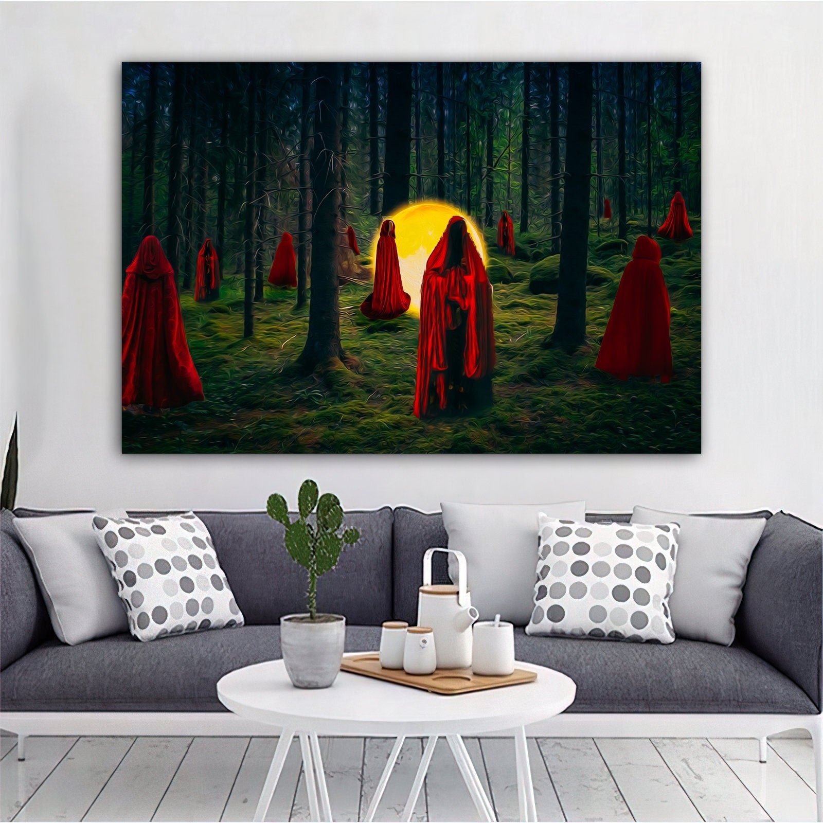 witches in the forest canvas wall art , witches cast magic canvas painting , witches meeting canvas print , halloween gift , christmas gift