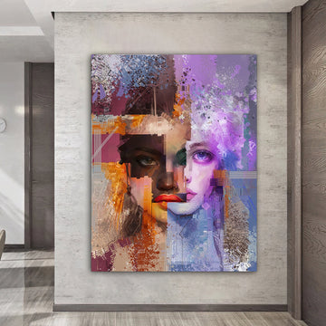 Colorful abstract woman canvas wall art , woman with flower head canvas painting abstract watercolor canvas art , fashion woman canvas print