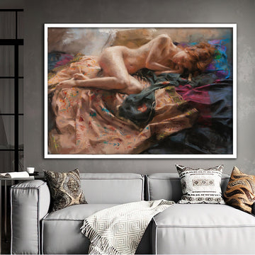 erotic woman canvas painting, lying naked woman print, nude girl art, bedroom wall print, sexy girl poster, erotic wall art