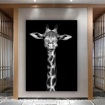 Giraffe canvas, black and white giraffe painting, giraffe home decor, giraffe wall art, giraffe wall art, canvas wall art, ready to hang