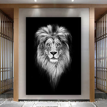 Black White Lion Portrait Canvas Wall Art, Lion on Black Background Wall ART, Black White Canvas Wall Print,  Lion Room Decor Art Concepts