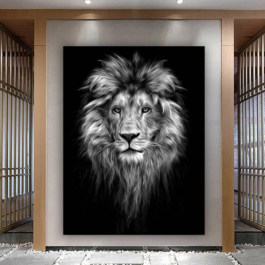 Black White Lion Portrait Canvas Wall Art, Lion on Black Background Wall ART, Black White Canvas Wall Print,  Lion Room Decor