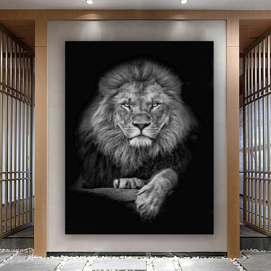 Black White Lion Portrait Canvas Wall Art, Lion on Black Background Wall ART, Black White Canvas Wall Print,  Lion Room Decor canvas