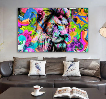 Lion painting, colorful lion wall art, lion poster, colorful lion print, living room wall art, animal canvas painting