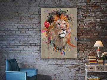 lion art, canvas lion painting, lion wall art, lion print, lion poster, animal art, colorful lion canvas