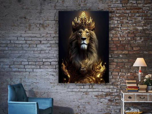 Lion king canvas painting, lion portrait wall art, lion print, lion poster, lion home art