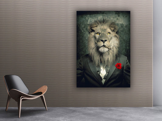 Lion painting in suit, lion man canvas, old lion painting, lion home art, lion office wall decor, Lion wall art, canvas wall art