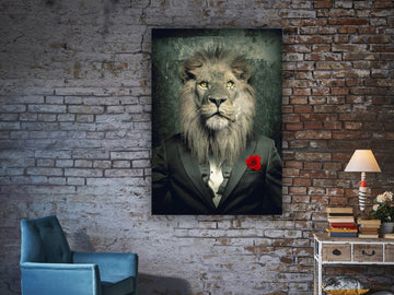 Lion painting in suit, lion man canvas, old lion painting, lion home art, lion office wall decor, Lion wall art, canvas wall art