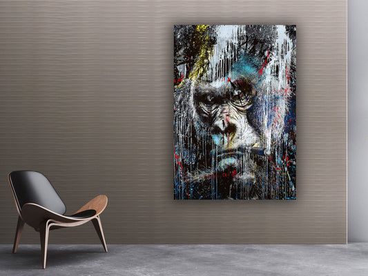 Monkey canvas painting, abstract monkey wall art, monkey portrait home decor, monkey wall art, monkey picture