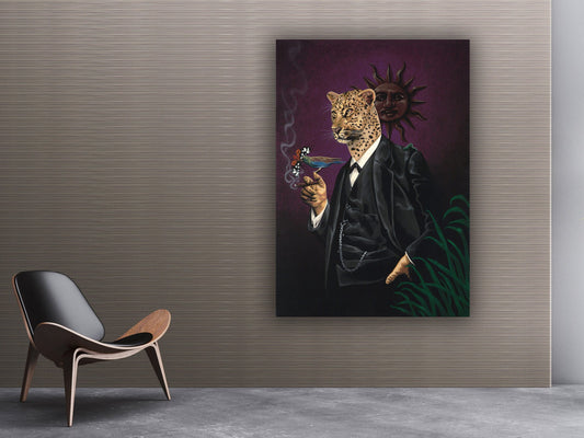 Mr. Tiger painting, surreal tiger painting, tiger wall art, tiger home decor, tiger in a suit