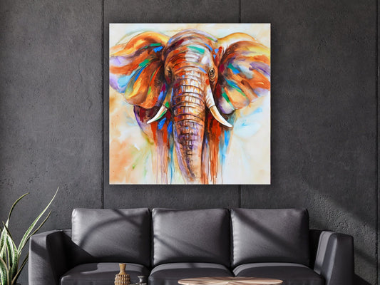 Colorful Elephant, Modern Canvas Decor, BEIGE Tones Elephant Poster, Elephant