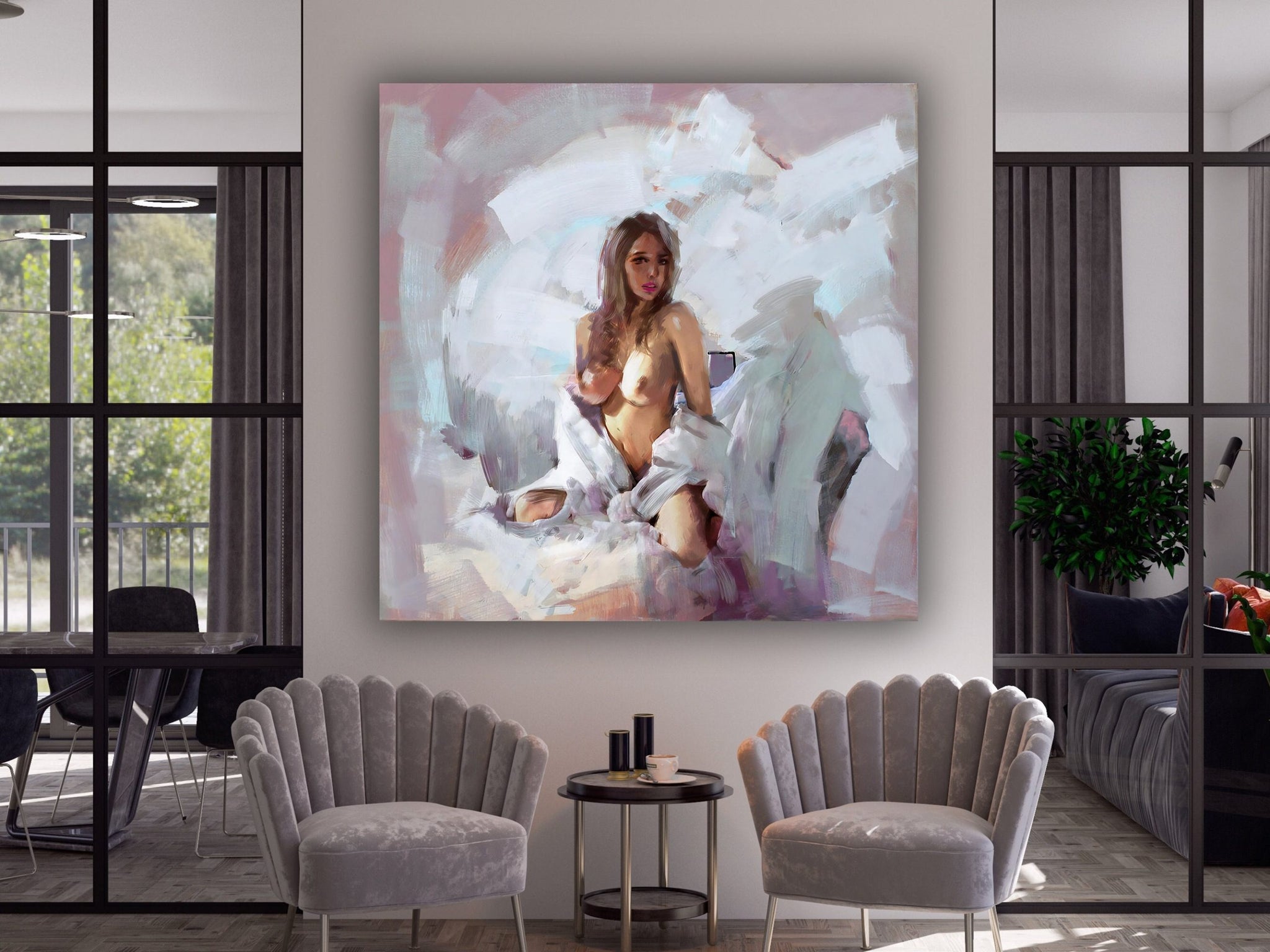 Naked Woman Painting Print, Naked Woman Wall Art, Bedroom Canvas Art, Sensual Photo Wall Decor, Sensual Photo Art