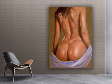 BIG ass woman art, backless naked woman painting, sexy woman with white buttocks decor