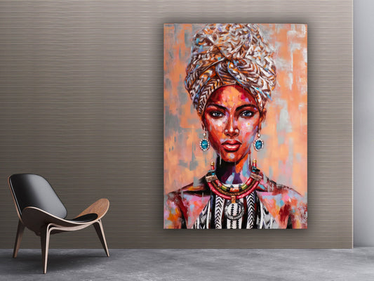 African art, colorful African wall Art, Woman Face Canvas